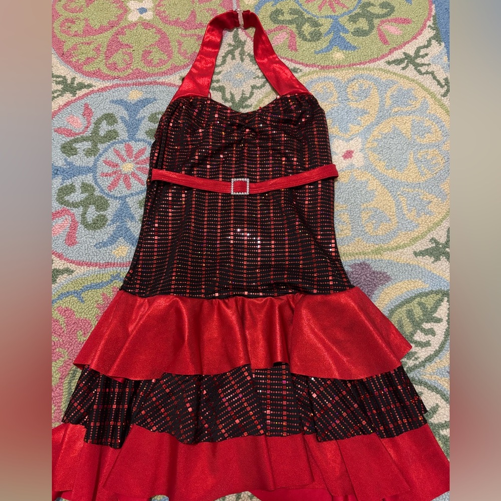 Red and Black Halter Dress with Sequins